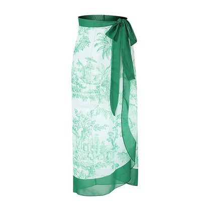 Vintage Print Slim Fit Swimwear with Cover Dress