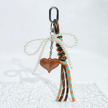 Cute Pearl Bow Colorful Braided Bag Charm