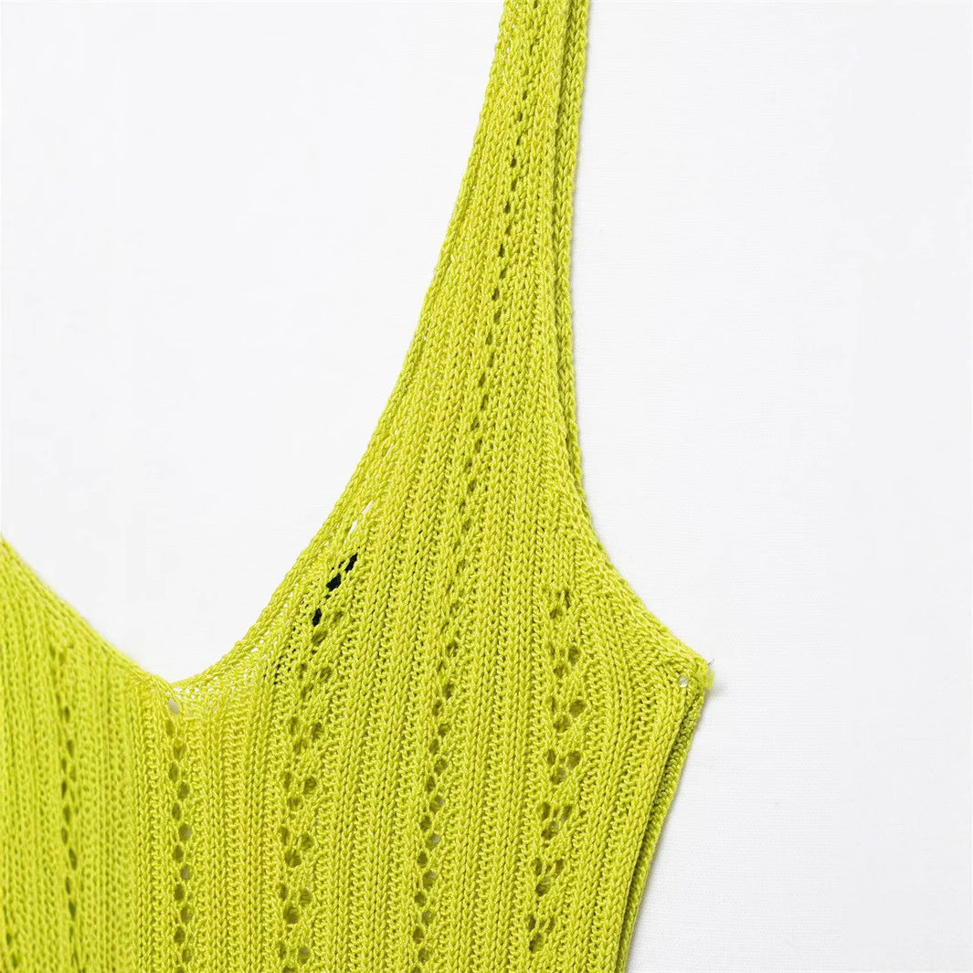Sexy Solid Color Jacquard Knit Cami Top