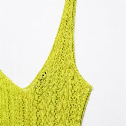 Sexy Solid Color Jacquard Knit Cami Top