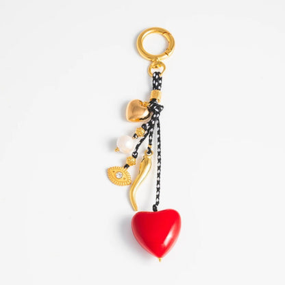 Elegant Heart Pearl Keychain Bag Charm