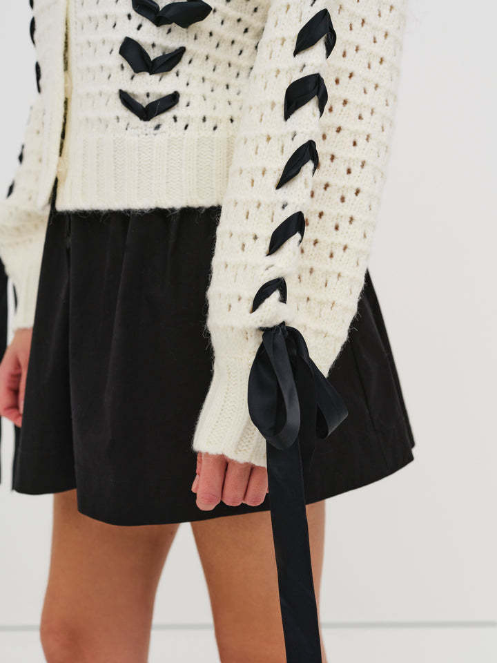 V-Neck String Tie Hollow Out Loose Cardigan