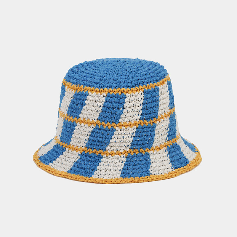 Contrast Color Plaid Casual Crochet Bucket Hat