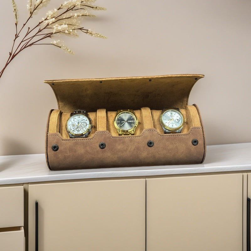 Solid Color PU Leather Watch Roll Case