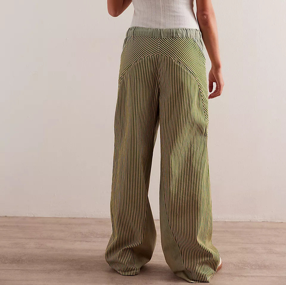 Simple Striped Color Block Wide Leg Pants