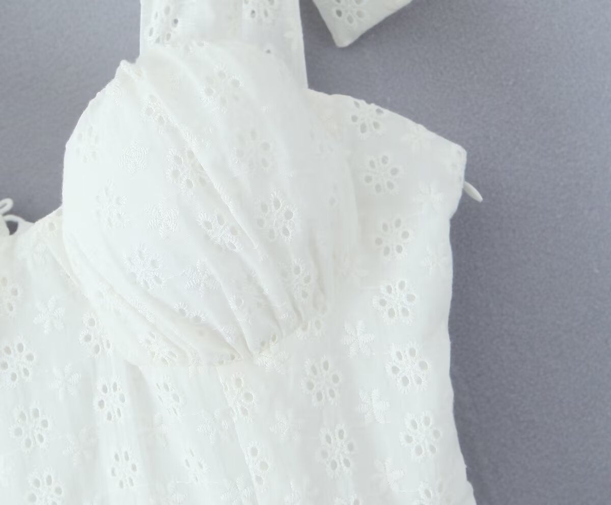 Classic Solid Color Embroidered Mini Dress