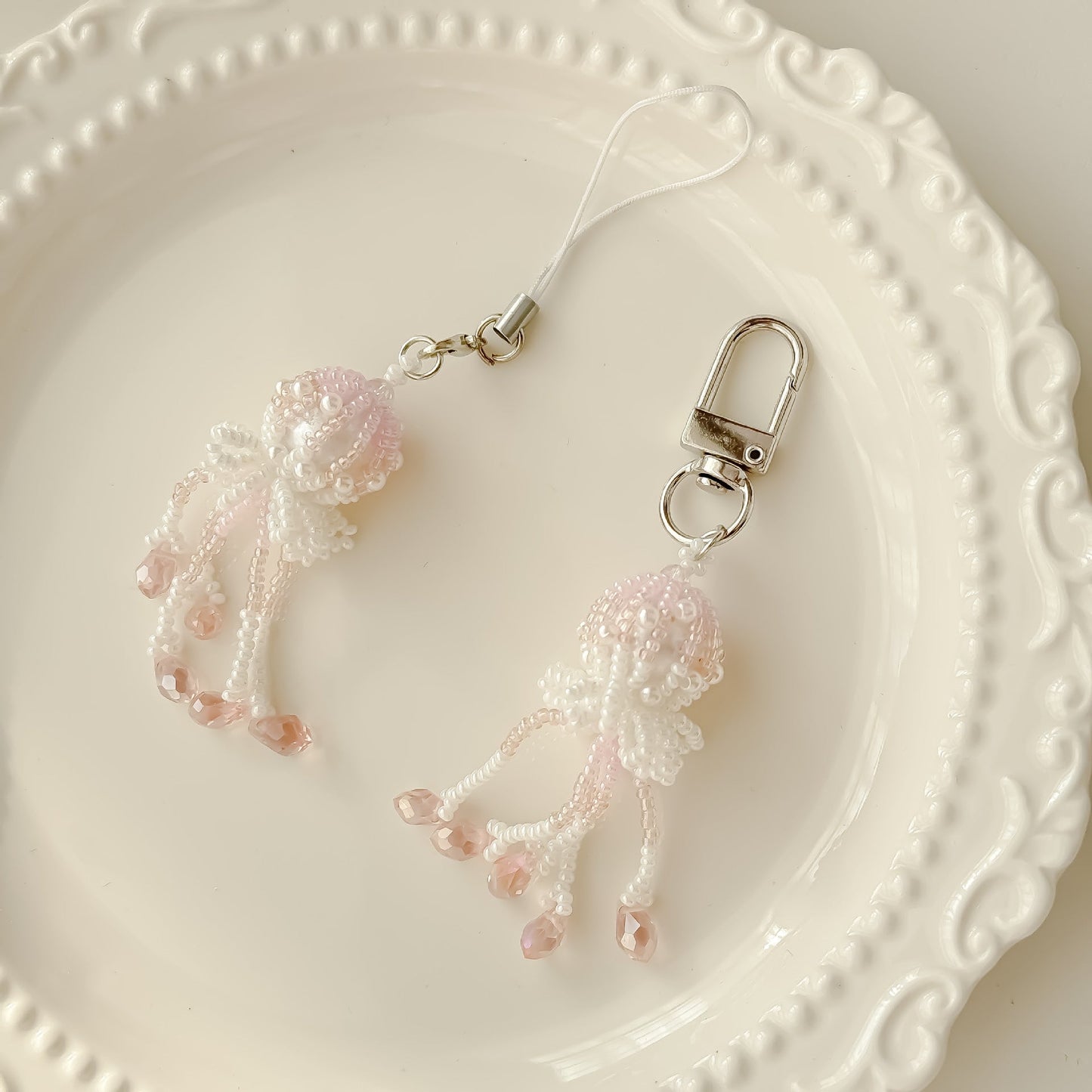 Handmade Jellyfish Beaded Tassel Keychain Bag Charm