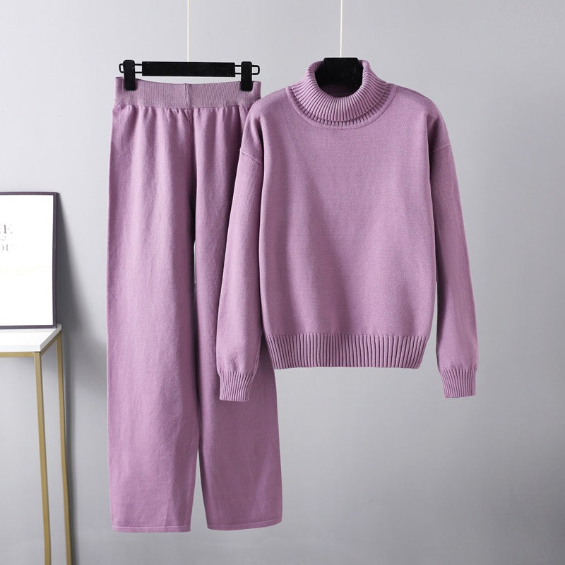2+Solid Color High Collar Knit Sets