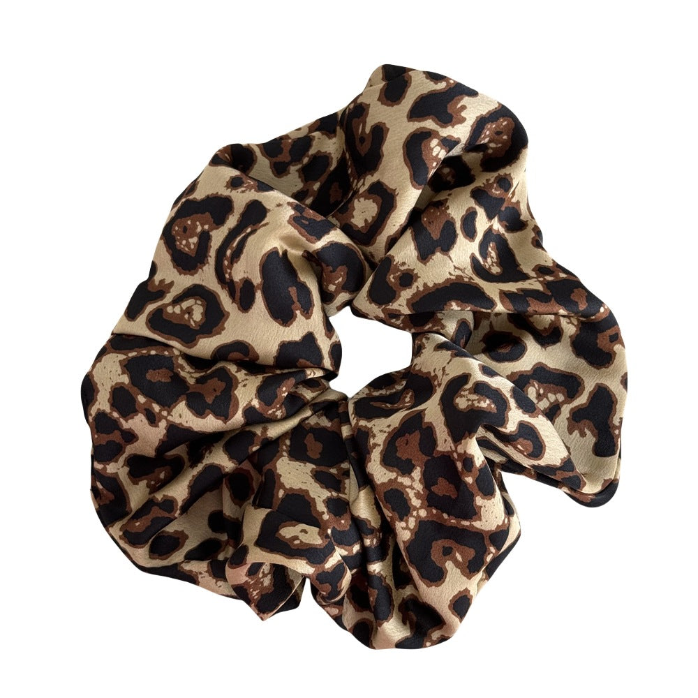 Vintage Leopard Print Satin Elastic Hair Scrunchies