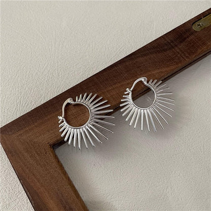 Simple Sunburst Style Hinged Hoop Earrings