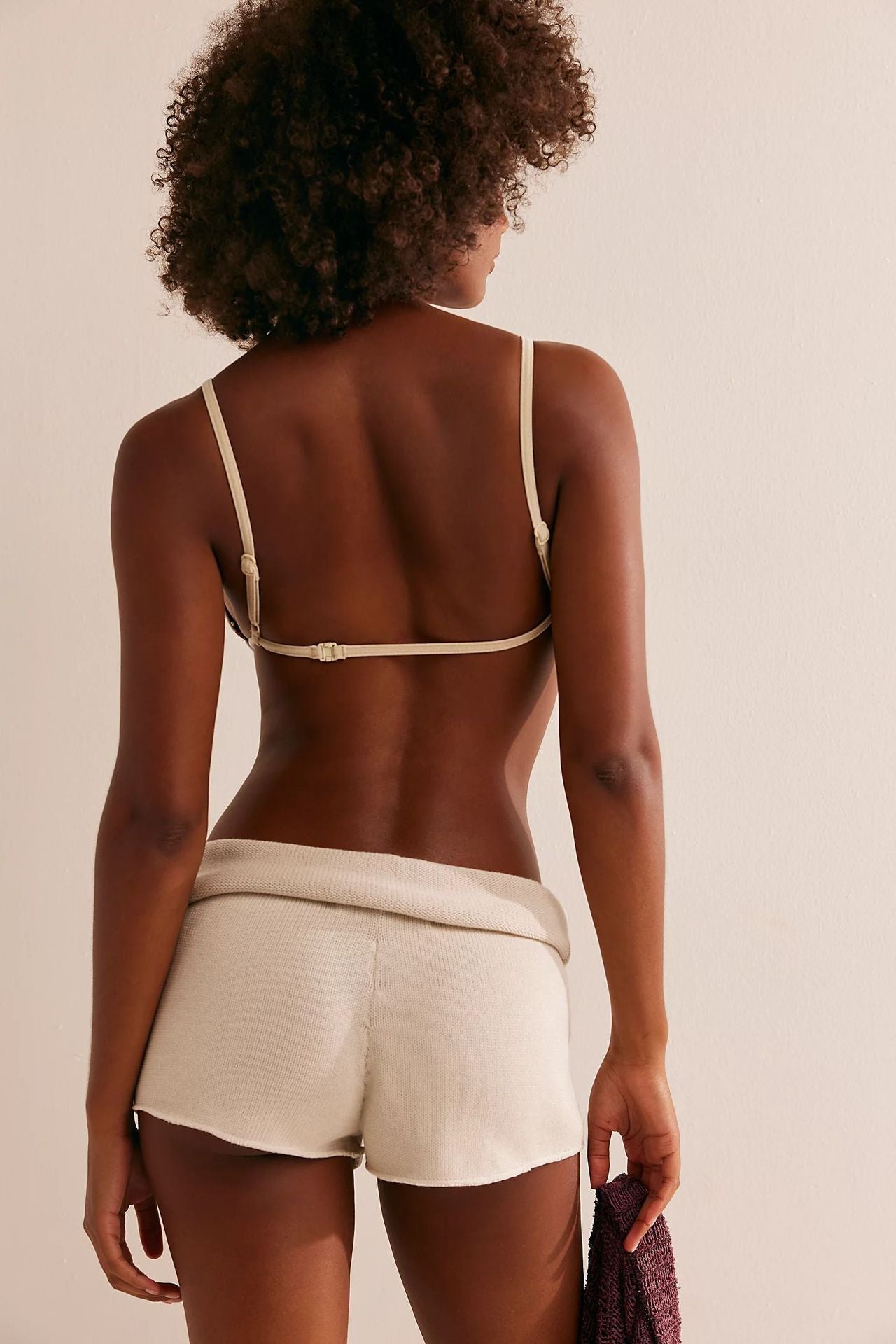 Casual Solid Color Knit High Waisted Shorts