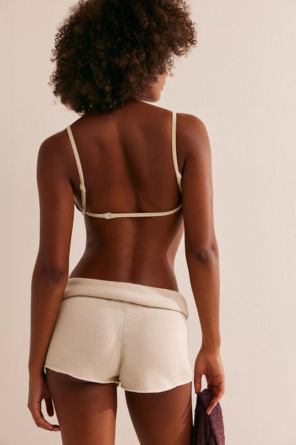 Casual Solid Color Knit High Waisted Shorts