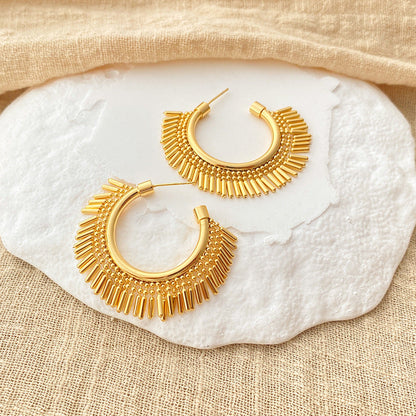 Gold Plated Beaded Tassel Hoop Earing