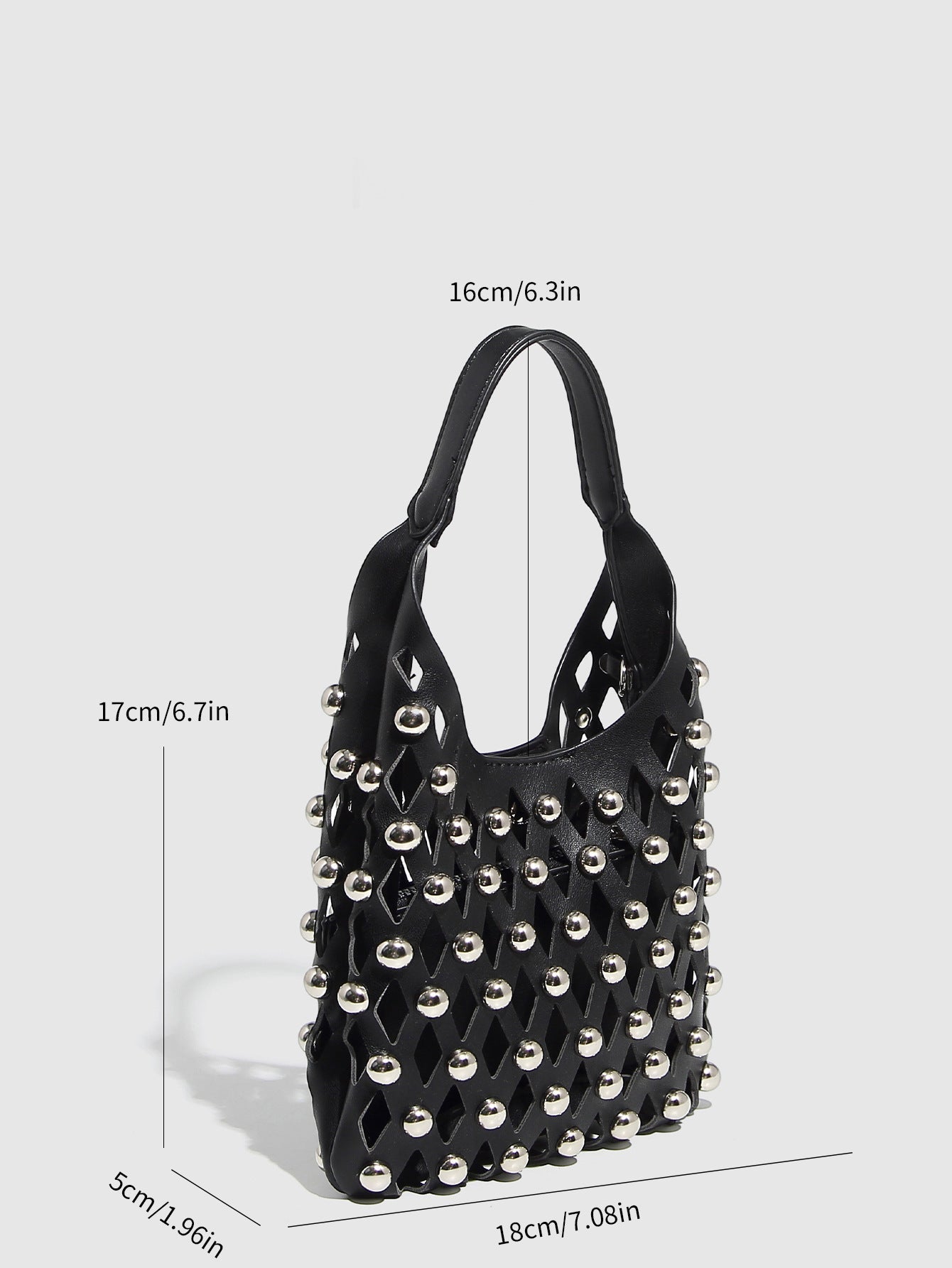 Hollow Out Rivet Chain Shoulder Bucket Bag