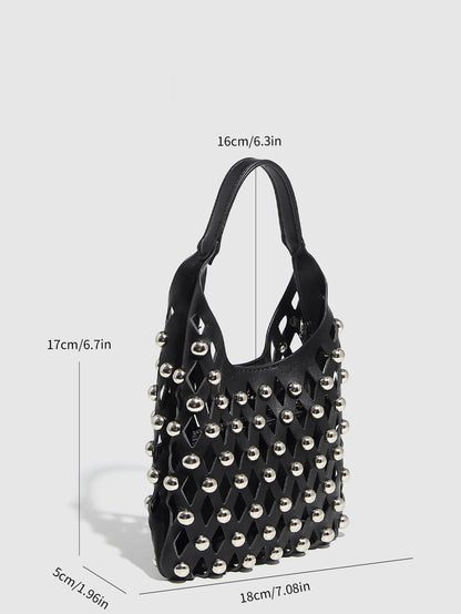 Hollow Out Rivet Chain Shoulder Bucket Bag