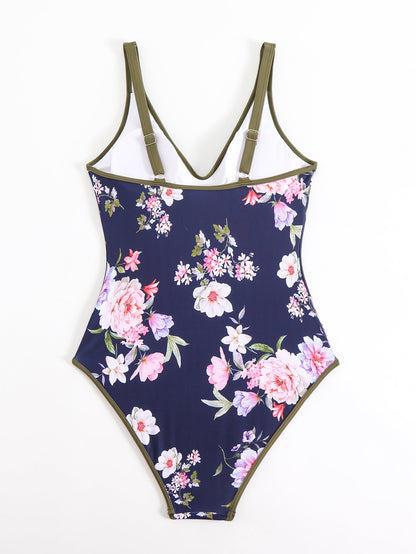Sexy Floral Ptrint One-Piece Sporty Swimsuit