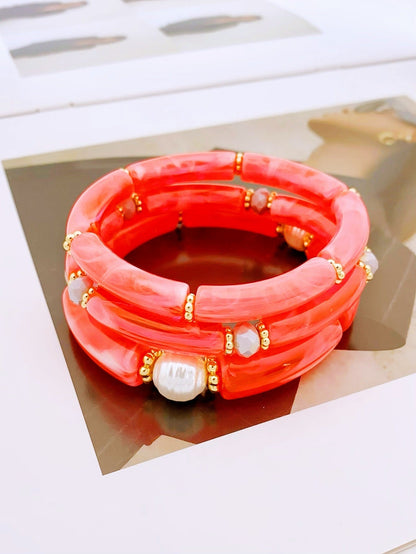 3 Pcs Minimalist Layered Acrylic Bead Bracelets