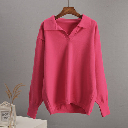 Trendy Polo Collar Long Sleeve Knit Sweater