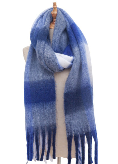 Contrast Color Plaid Tassel Scarves