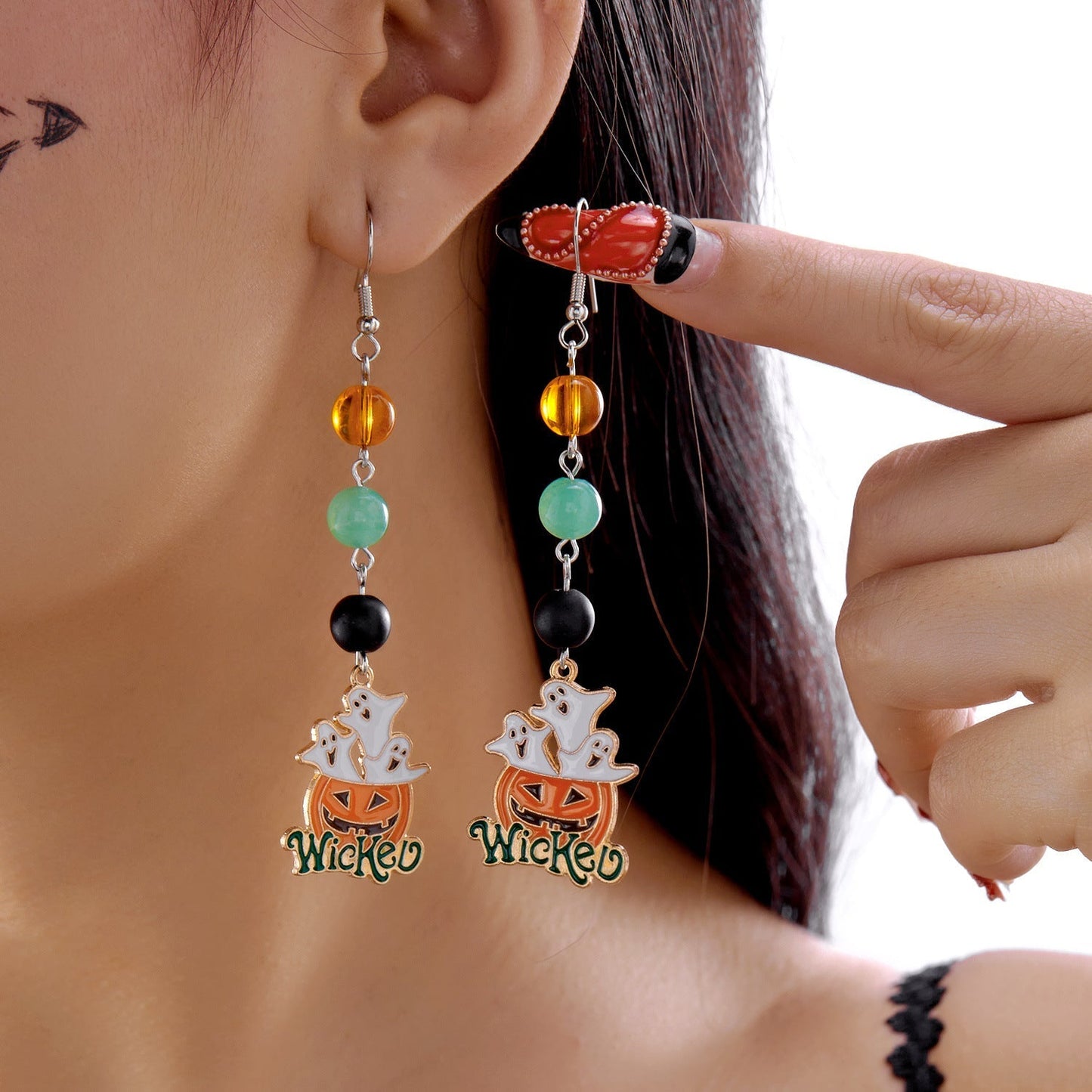 Halloween Pumpkin Ghost Tassel Dangle Earrings