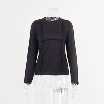 Patchwork Round Neck Simple Tops