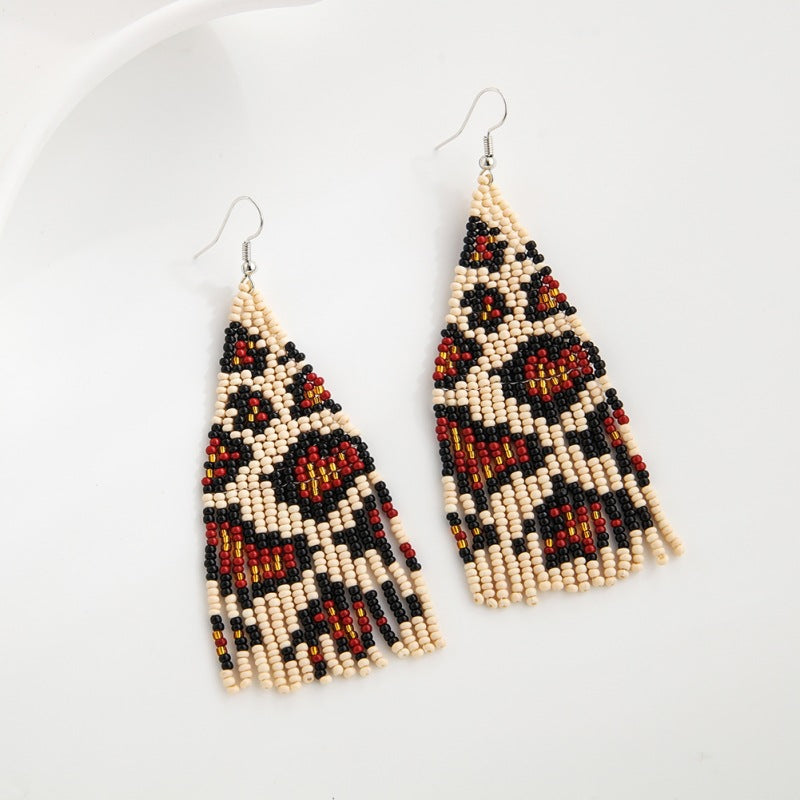 Vintage Leopard Handmade Beads Tassel Drop Earrings