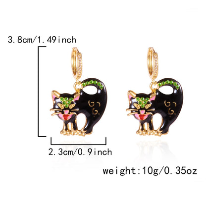 Halloween Enamel Pumpkin Rhinestone Hoop Earrings