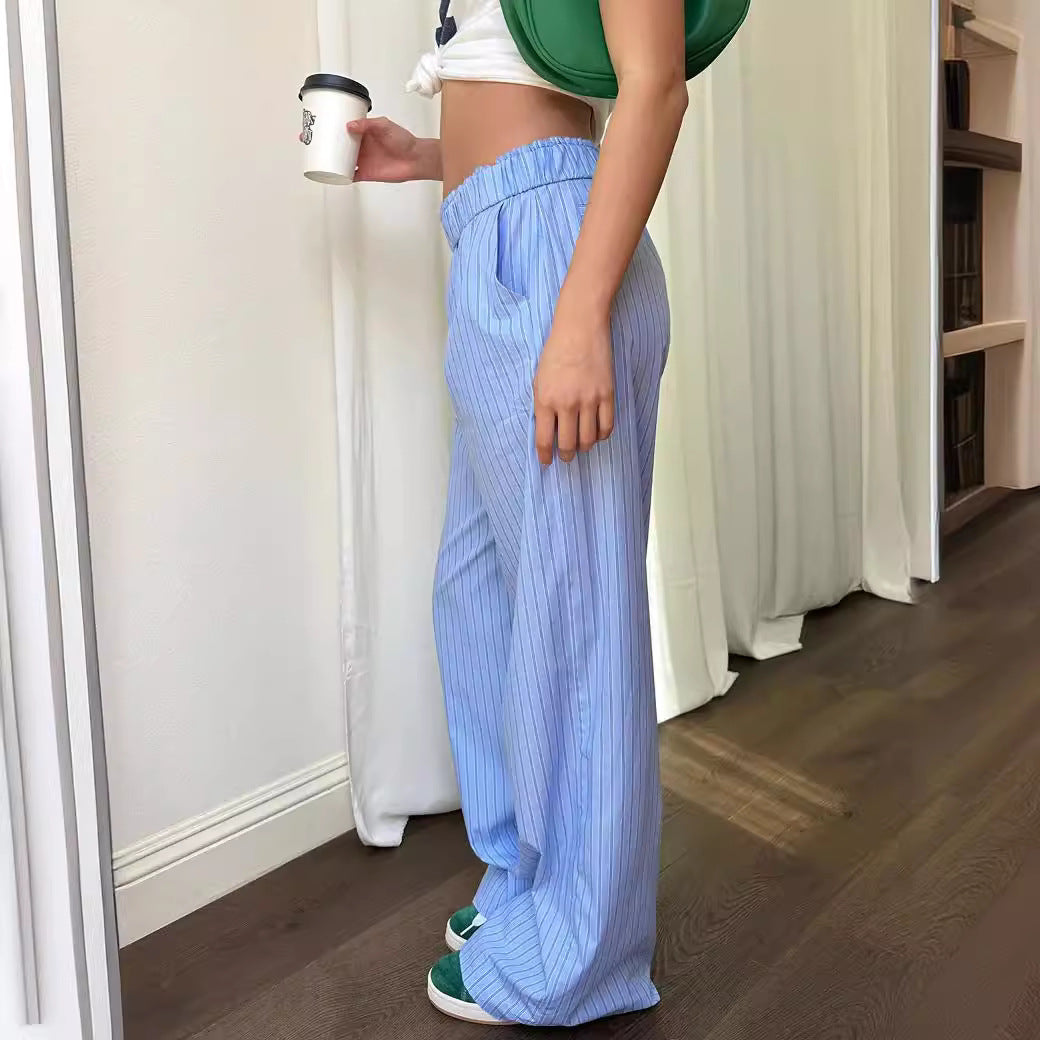 Striped Wide-Leg Elastic Waist Casual Pants