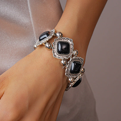 Diamond-Shaped Beaded Bangle Stretch Bracelet
