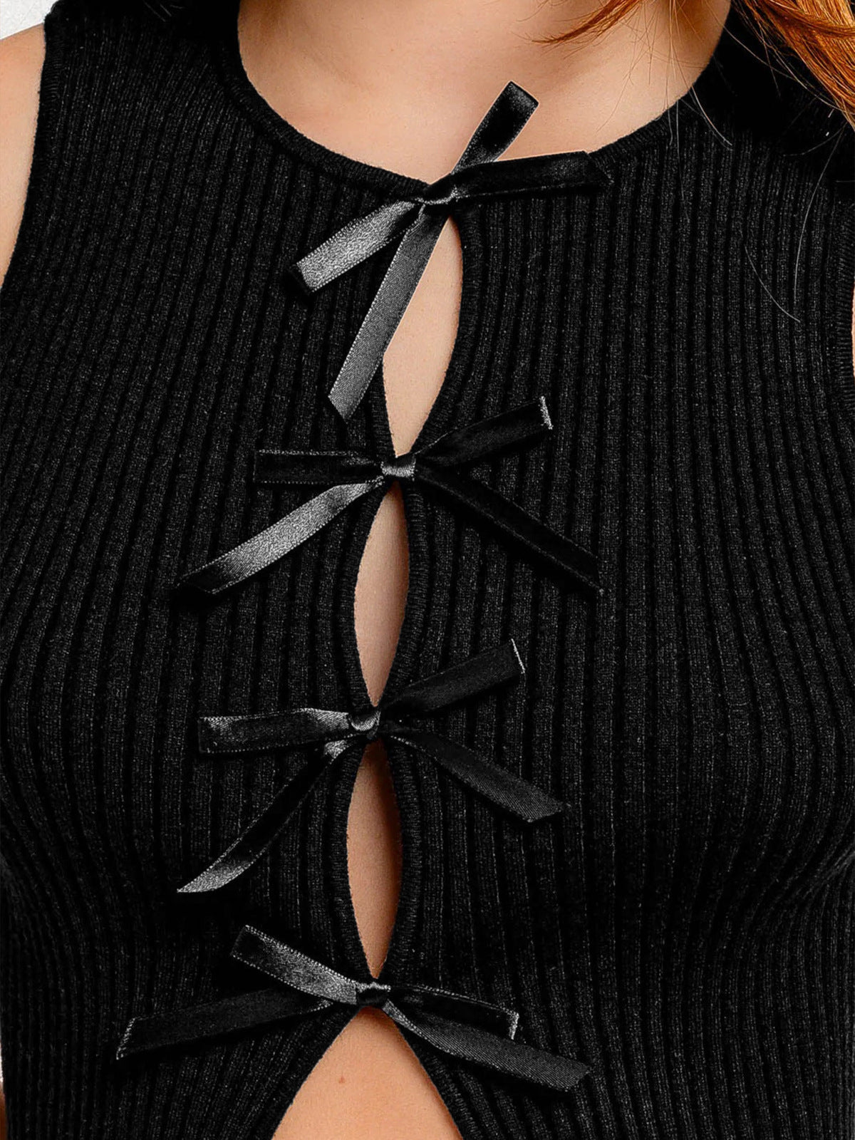 Crew Neck Hollow Out Bow Vest Top