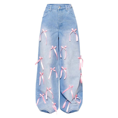 Bow Washed Loose Street Jeans