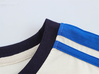 Round Neck Short Sleeve Striped Printed Top