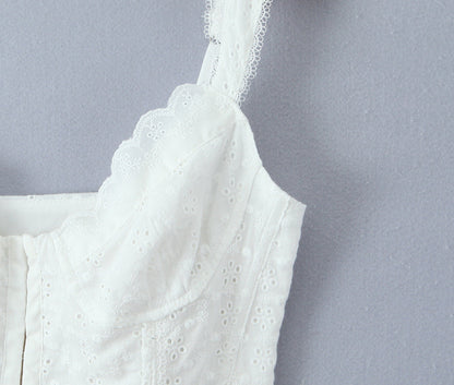 White Sweet Flounce Sleeveless Top Skirt Set