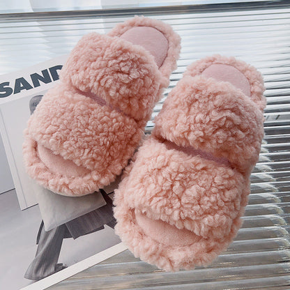 Solid Color Fluffy Fuzzy Two Band Slippers