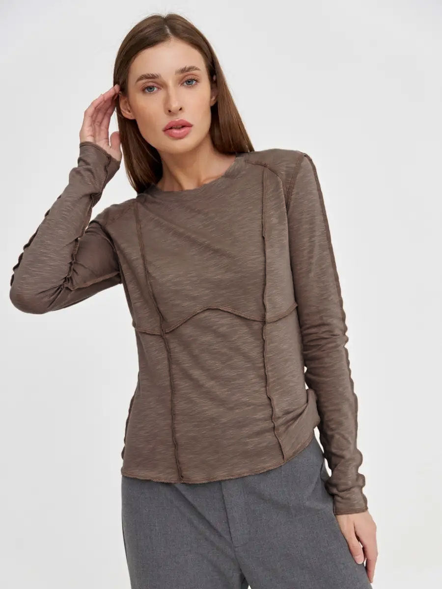 Patchwork Round Neck Simple Tops