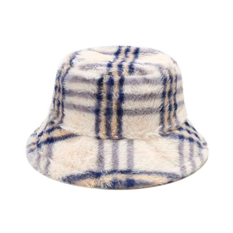 Plaid Fuzzy Casual Outdoor Winter Bucket Hat