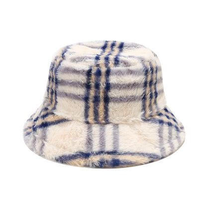 Plaid Fuzzy Casual Outdoor Winter Bucket Hat