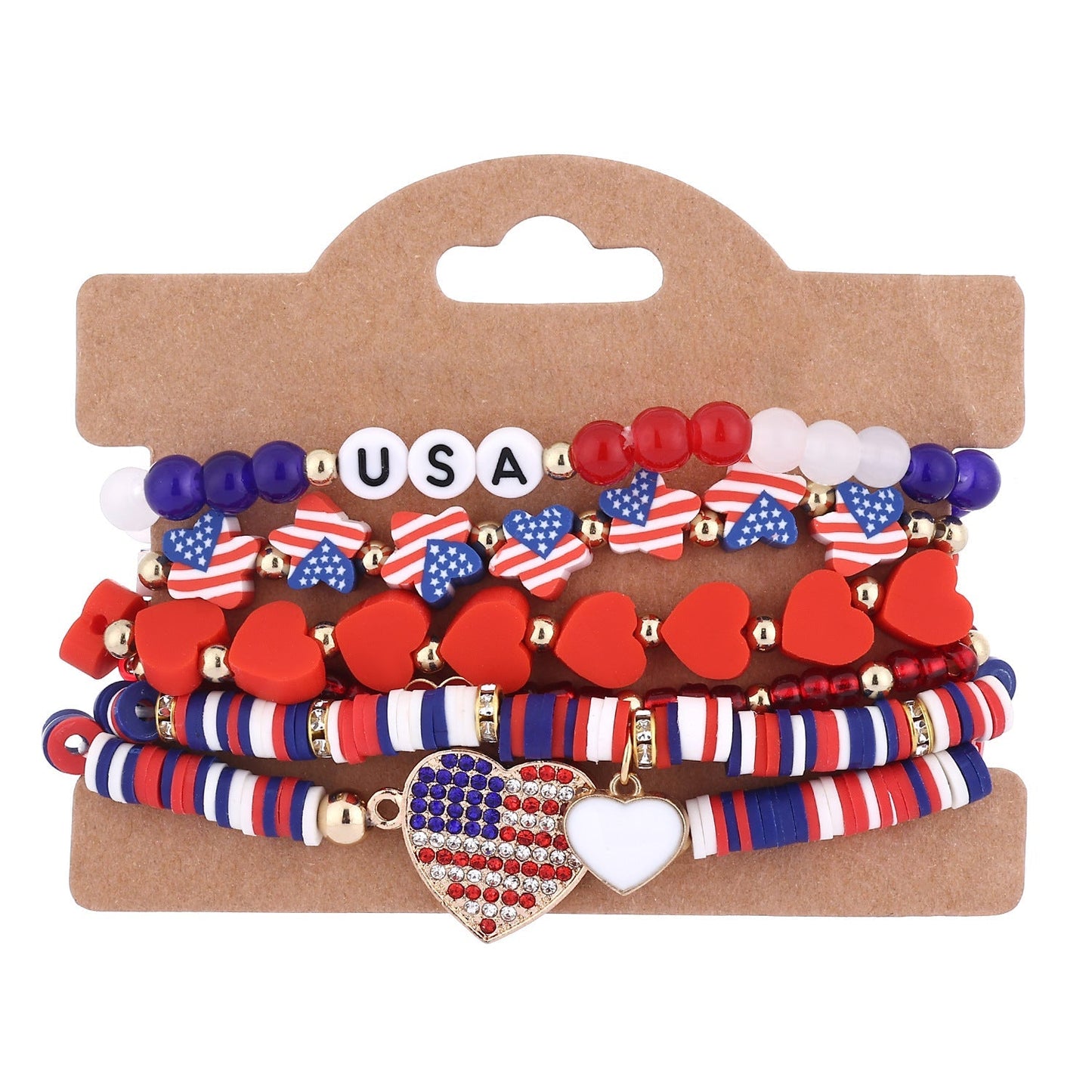 American Flag Multi-Layered Beaded Bracelet