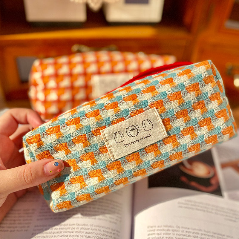 Simple Colorful Woven Pencil Case Pouch