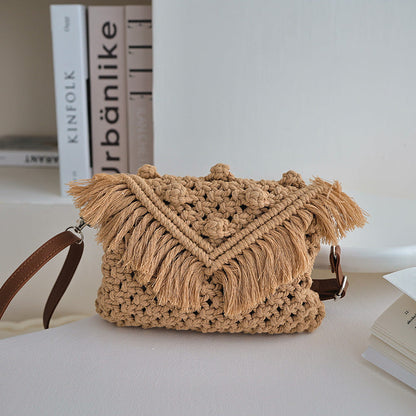 Tassel Woven Beach Knit Shoulder Bag
