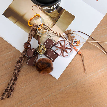 Cute Brown Bow Braided Keychain Bag Charm