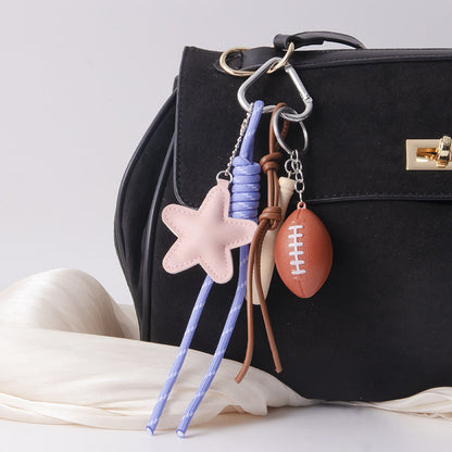 Simple Leather Star Baseball Keychain Bag Charm