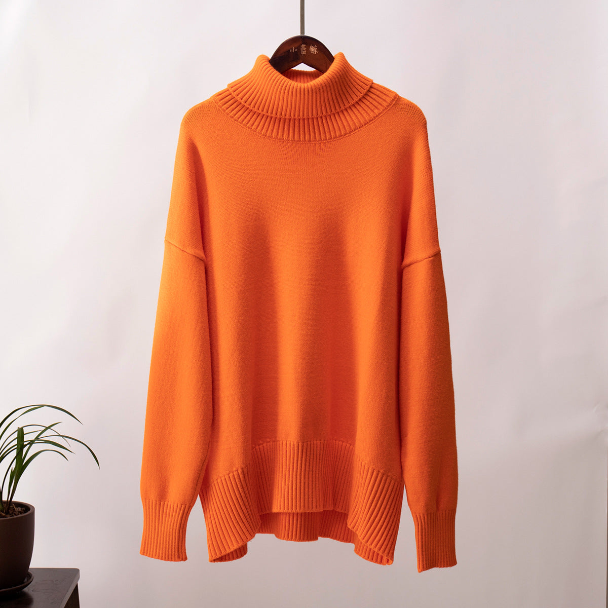 High Collar Loose Solid Color Sweater