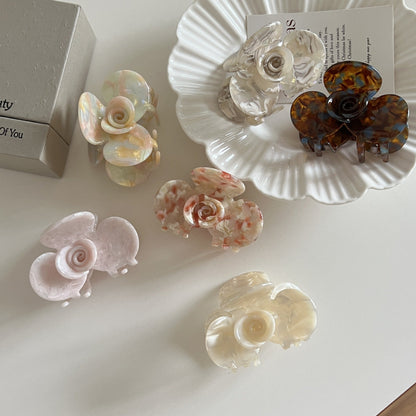 Cute Color Block Camellia Acetate Hair Claw