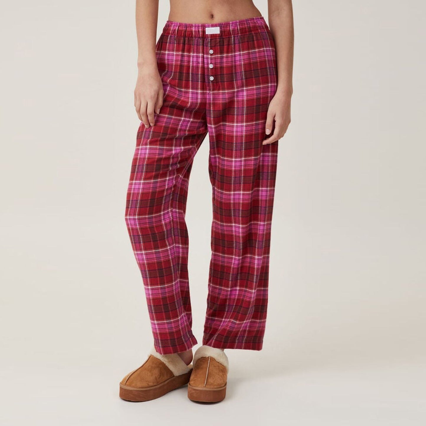 Plaid Loose Pockets Wide Leg Pants