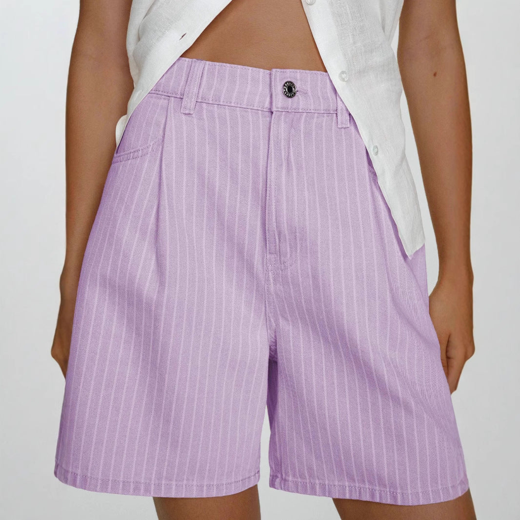 Striped High Waist Oversized Casual Shorts