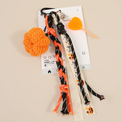 Halloween Pumpkin Braided Bag Charm