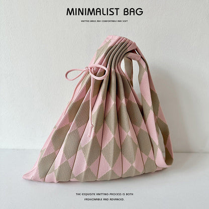 Colorful Plaid Simple Folded Knit Shoulder Bag