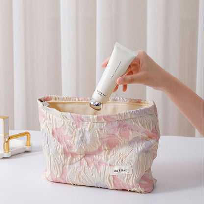 Elegant Embossed Floral Portable Makeup Bag
