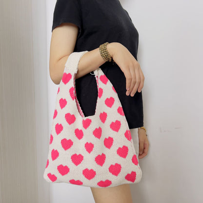 Cute Love Color Block Knit Shoulder Bag